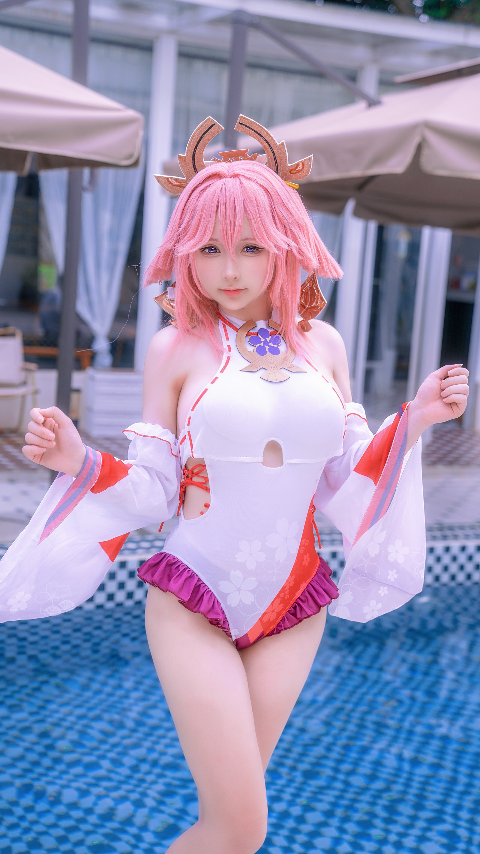 樱梨梨 八重神子 泳装 Cosplay 写真合集｜原神角色高清图集（29P｜429MB）插图6