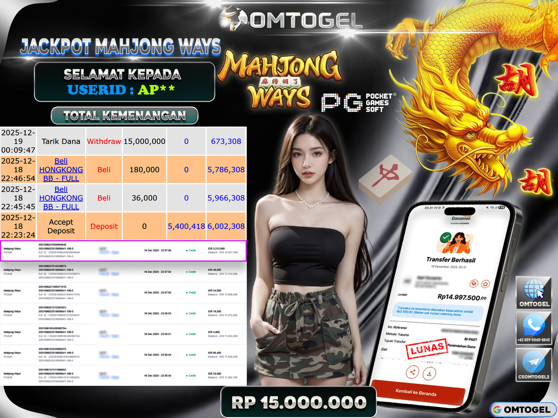 OMTOGEL JACKPOT PGSOFT MAHJONG WAYS ,15 JUTA DI BAYAR LUNAS ,-