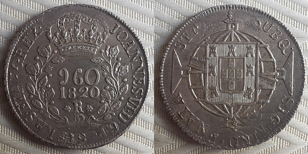 960 reis - 960 reis Juan VI. Brasil. 1820. Acuñados sobre 8 reales Fernando VII. Lima. 1819. 20190726-122419b