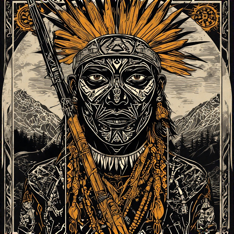 A-tribal-warrior-in-woodcut-st-39