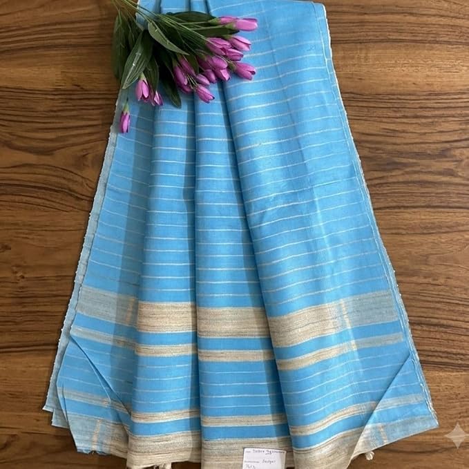 Women's Gheecha Silk Saree with Striped Design & Unstitched Blouse Piece