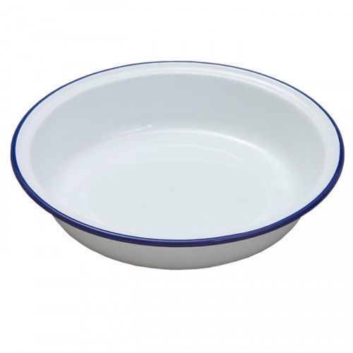 16cm Enamel Round Pie Dish Classic Kitchen Cookware Baking Oven White  Blue Rim