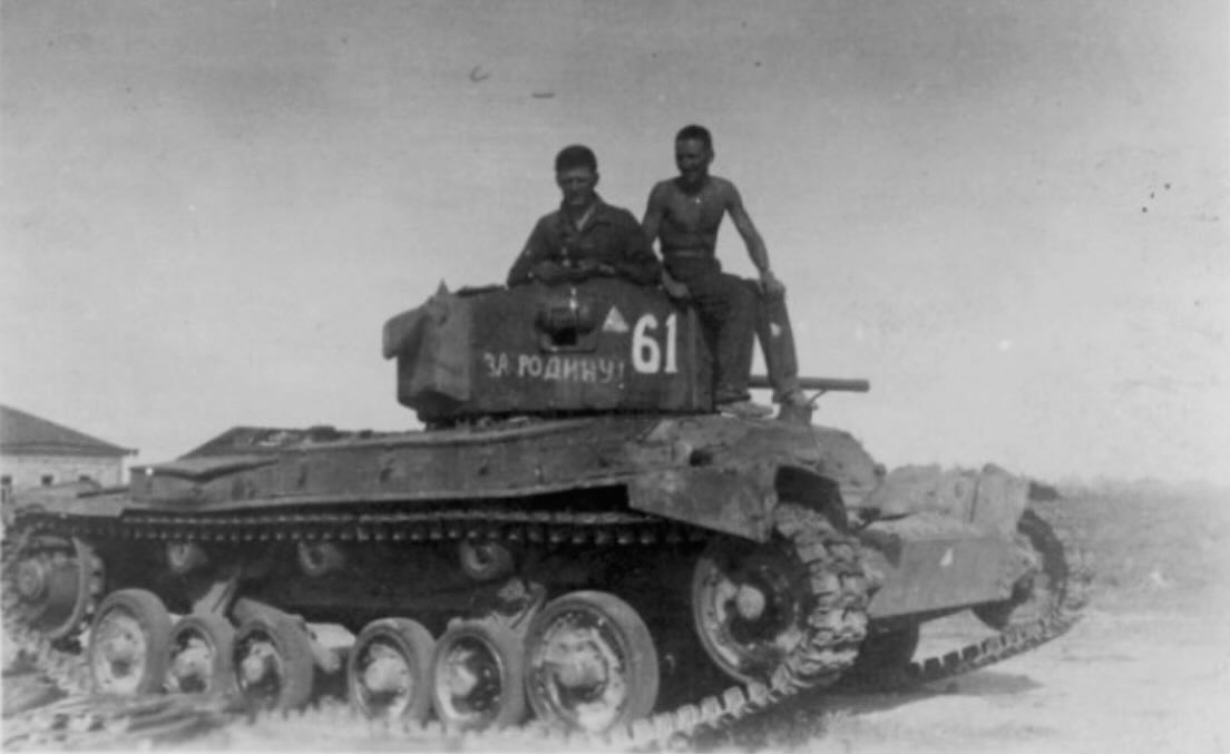 knocked out or abandoned Soviet Valentine Mk IV 61 For the Motherland near the village of Butyrk