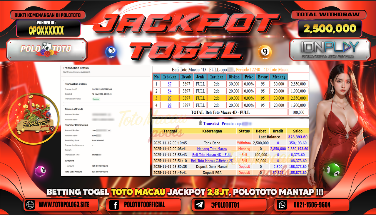 POLOTOTO JACKPOT TOGEL MENANG TOTO MACAU Rp.2.500.000,- LUNAS