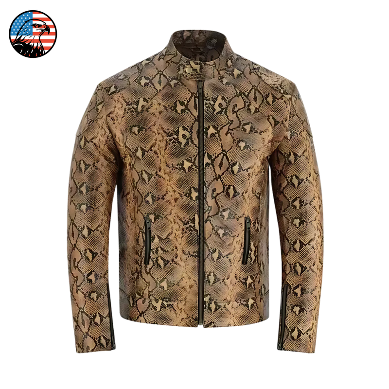 Men's Italian Exotic Snake Texture Leather Jacket Python Men's Italian Exotic Snake Texture Leather Jacket Python