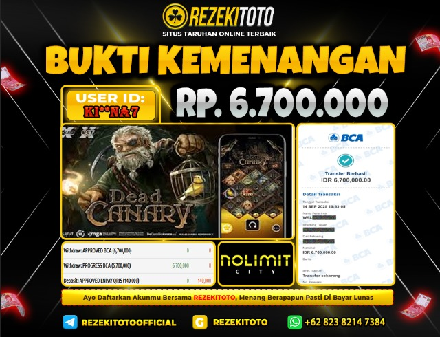BUKTI KEMENANGAN 14 SEPTEMBER 2025 DEAD CANARY 6 JUTA 