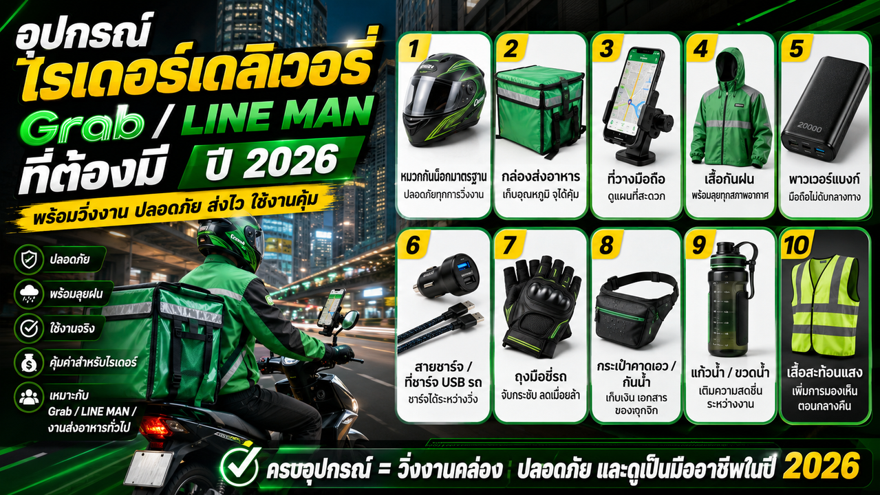อุปกรณ์ไรเดอร์เดลิเวอรี่ Grab Line Man ที่ต้องมีปี 2026