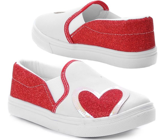 Slip On Infantil Kurz Coração Glitter Feminino – Branco