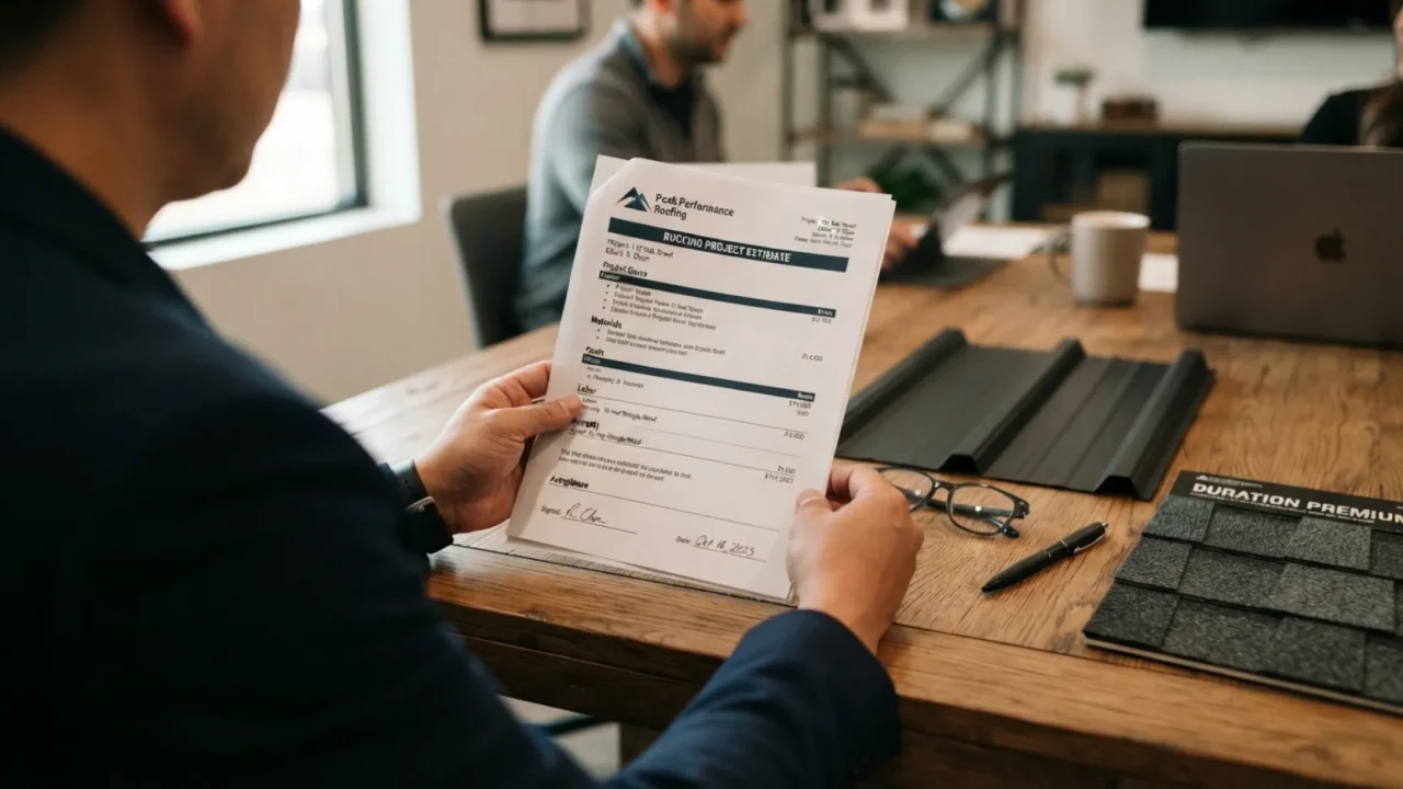 San Antonio homeowner reviewing roofing quotes comparing bids contractor selection