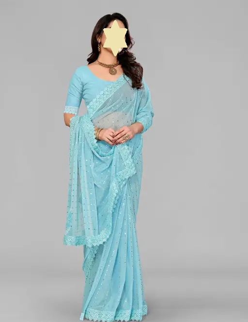 SHIMMER SAREE WITH MIRROR WORK AND CHEMICAL LACE AND DIMOND HAND WORK_COLOR1(R104)