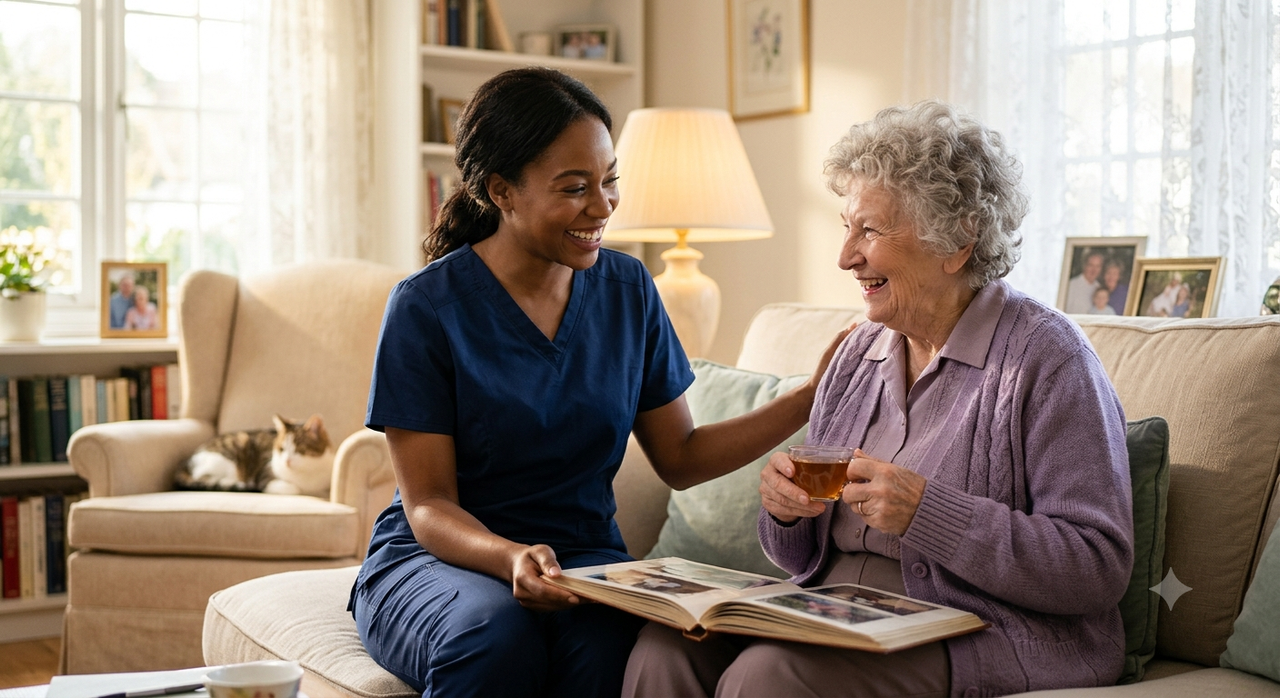Caregiver providing compassionate in-home support
