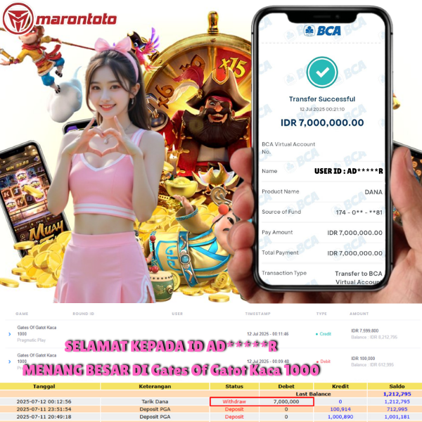 Bukti Kemenangan Member Marontoto Sebesar 7,000,000 JuTa