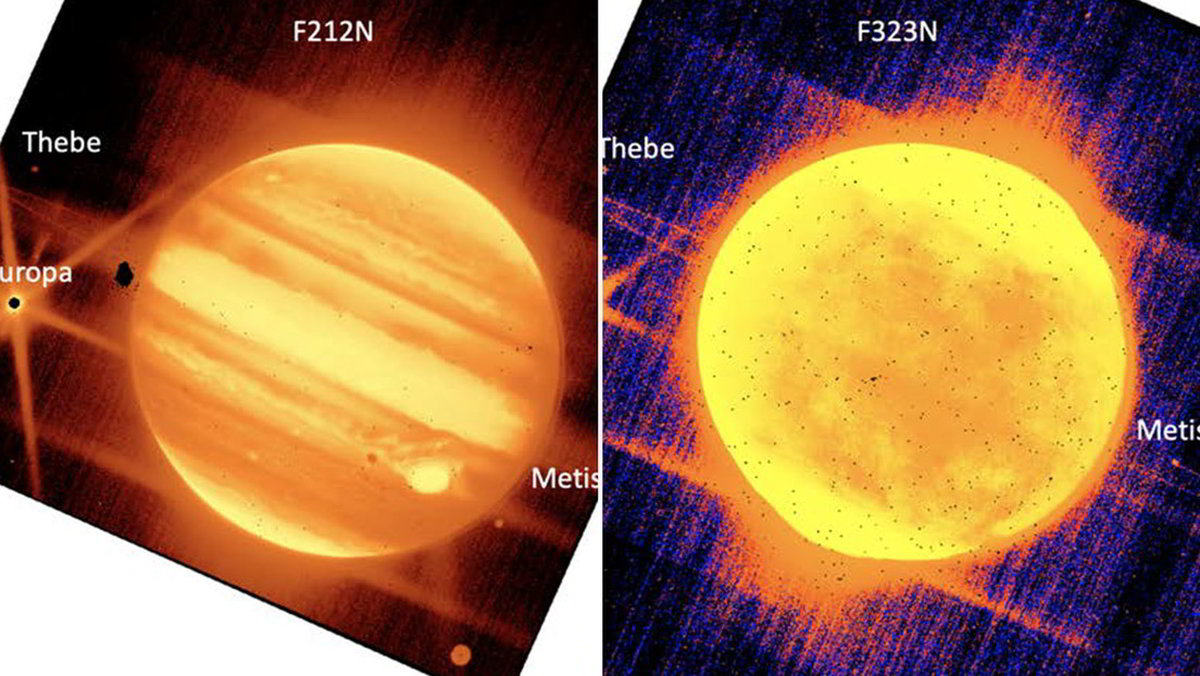 2 immagini di Giove e dei suoi satelliti scattate dal Telescopio James Webb