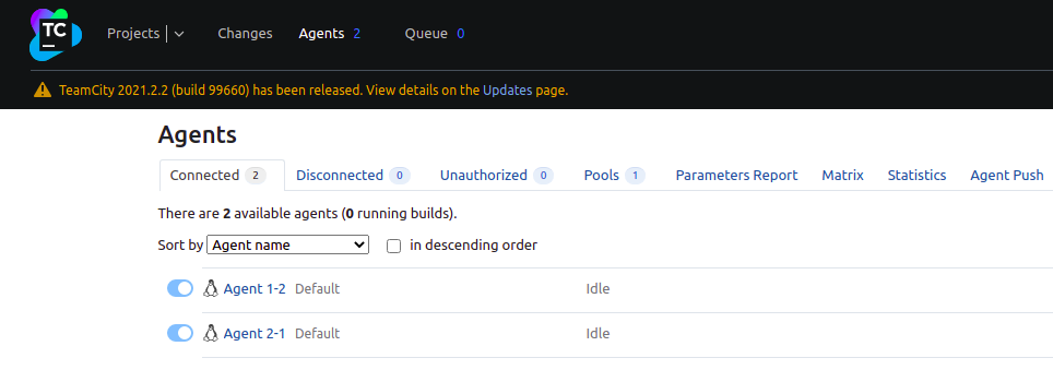 Showing Agent page in TeamCity