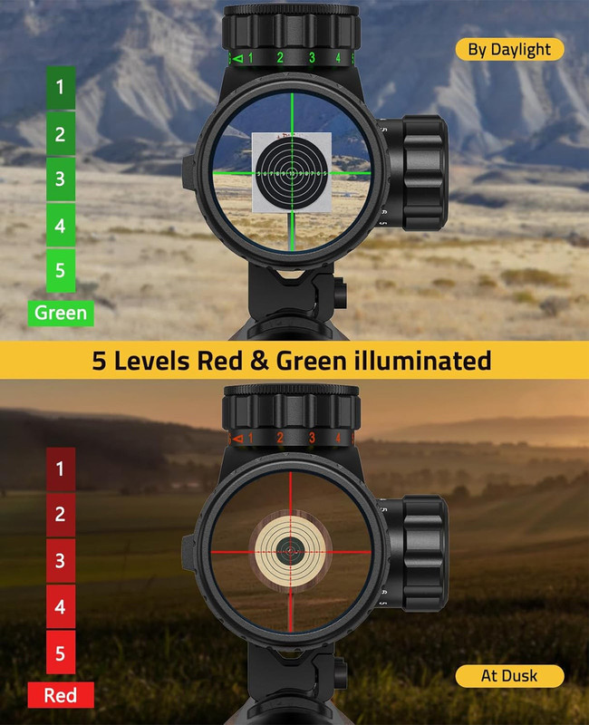 Detailed view of the EZshoot 4-16x44 scope's reticle and sight picture.