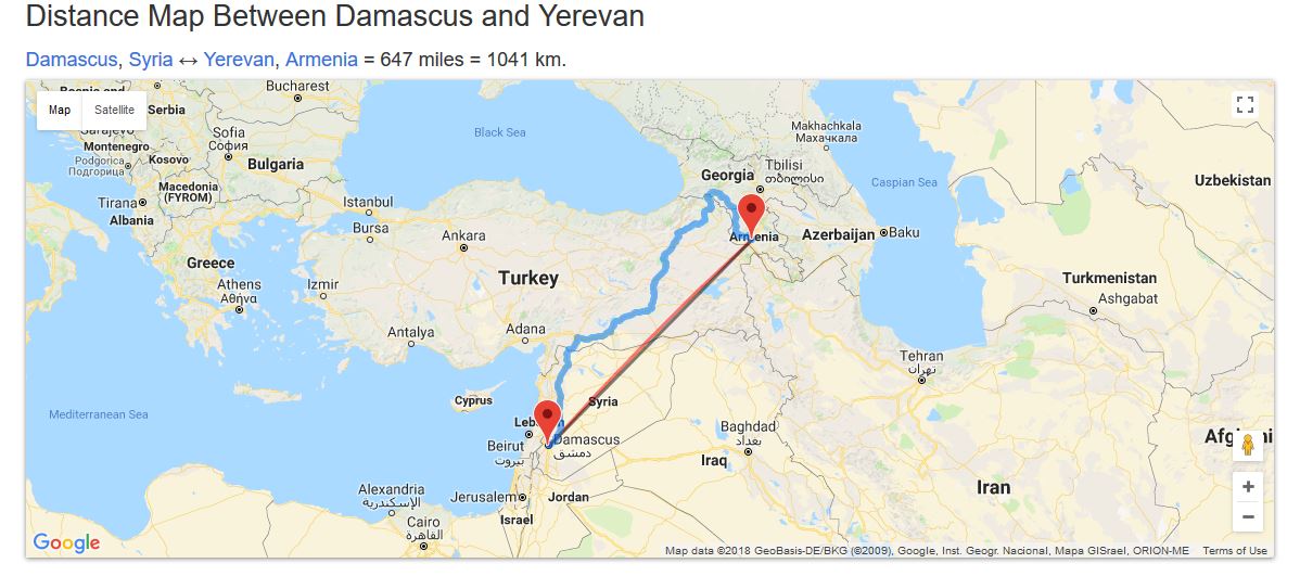 Yerevan Damascus Flight Distance