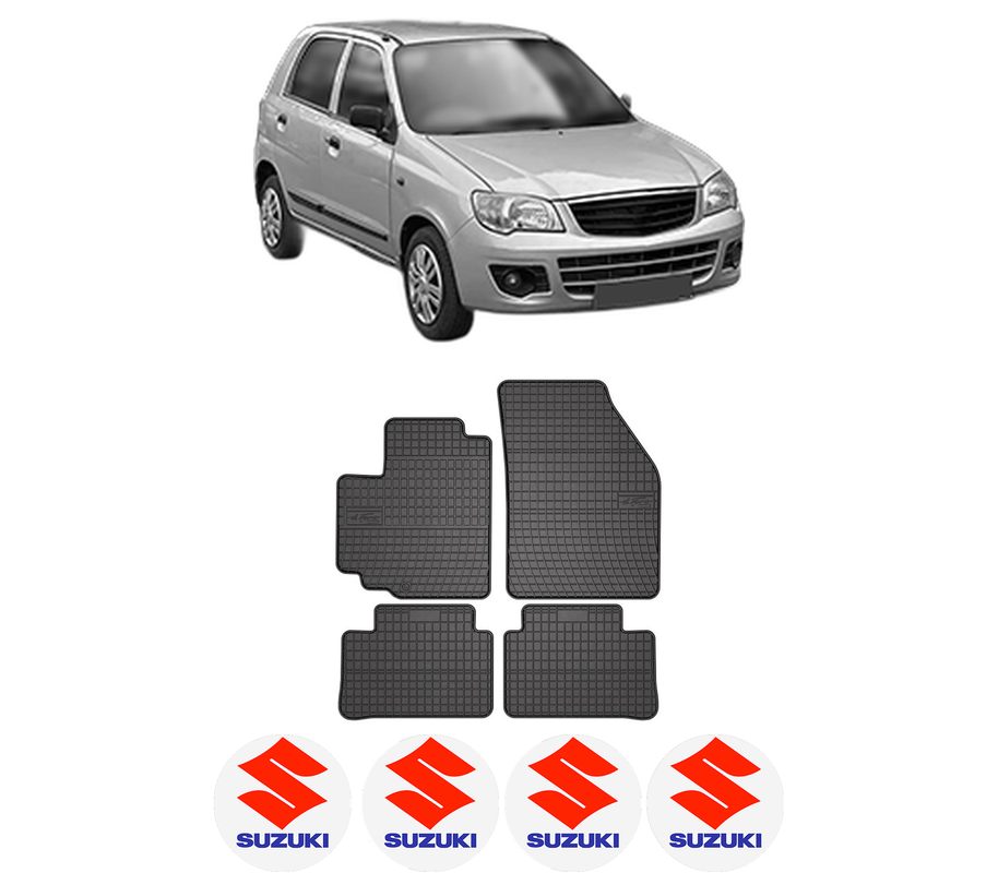 Set covorase presuri SUZUKI ALTO K10 din 2012-2015, auto, din cauciuc thermoplastic, 4 Stickere auto cu SUZUKI