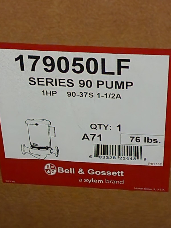 BELL & GOSSETT XYLEM SERIES 90 CENTRIFUGAL PUMP 1HP 179050LF 90-37S 1-1/2A A71