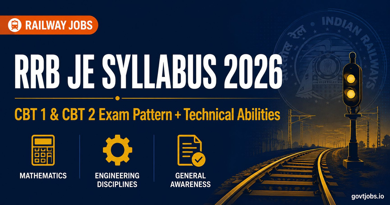 RRB JE Syllabus 2026 — CBT 1 & CBT 2 Exam Pattern and Subject-Wise Topics RRB JE Syllabus 2026 banner showing CBT 1 and CBT 2 exam pattern and Technical Abilities for Railway Junior Engineer recruitment