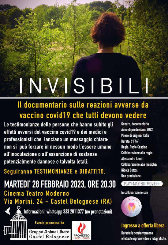Martedì 28 febbraio al cinema moderno proiezione del doc “Invisibili”