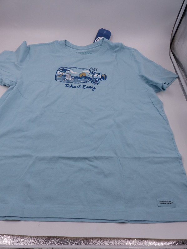 LIFE IS GOOD LIGHT BLUE TAKE IT EASY BOTTLE SHIRT MENS LARGE 72527