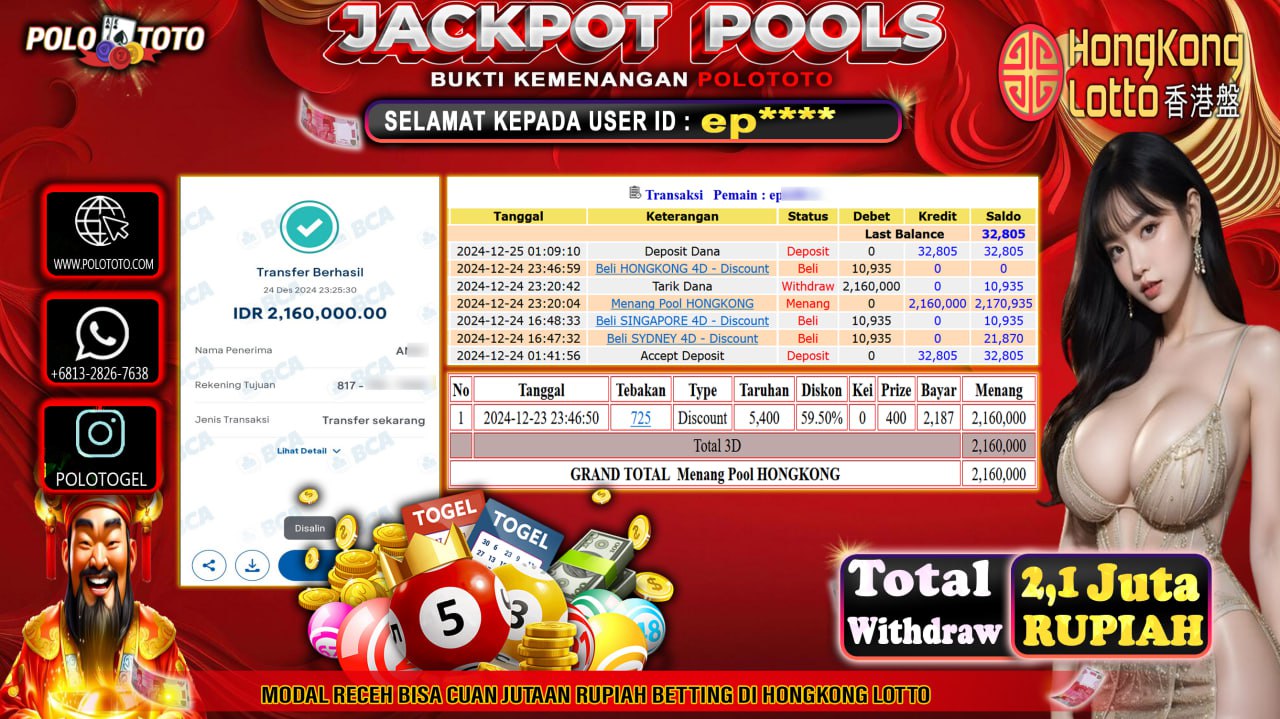 POLOTOTO JACKPOT TOGEL PASARAN HONGKONG Rp.2,100.000,-