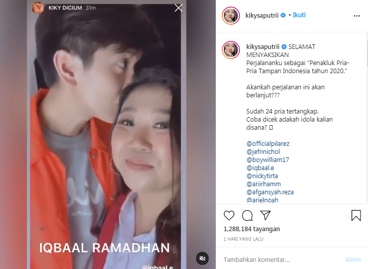 Kiky Saputri pamer video dicium 24 artis ganteng 