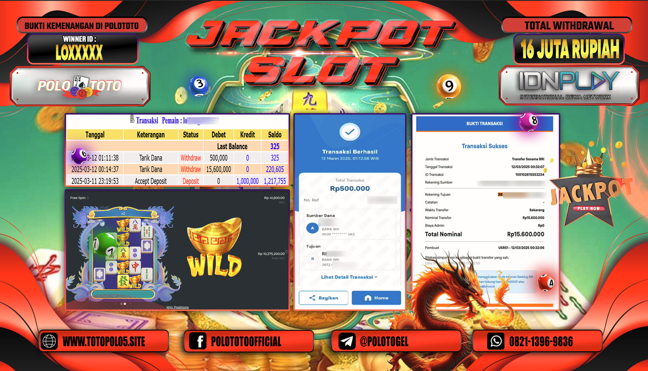 POLOTOTO JACKPOT SLOT MAHJONG WAYS 2 Rp.16.600.000,-