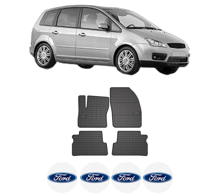 Set covorase presuri FORD FOCUS C-MAX (DM2) din 2003-2007, auto, din cauciuc thermoplastic, 4 Stickere auto cu FORD