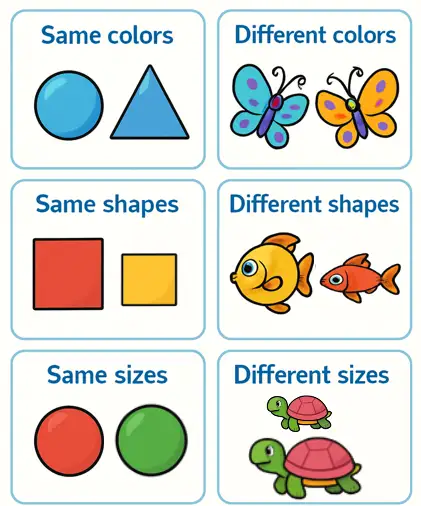 Comparing objects by size, shape, and color