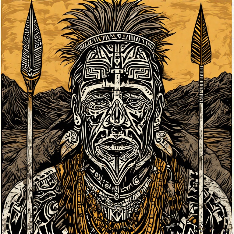 A-tribal-warrior-in-woodcut-st-17