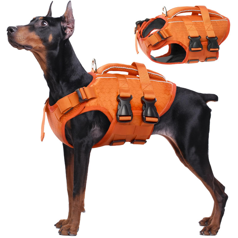 Kuoser High Flotation Reflective Dog Life Jacket Orange Large