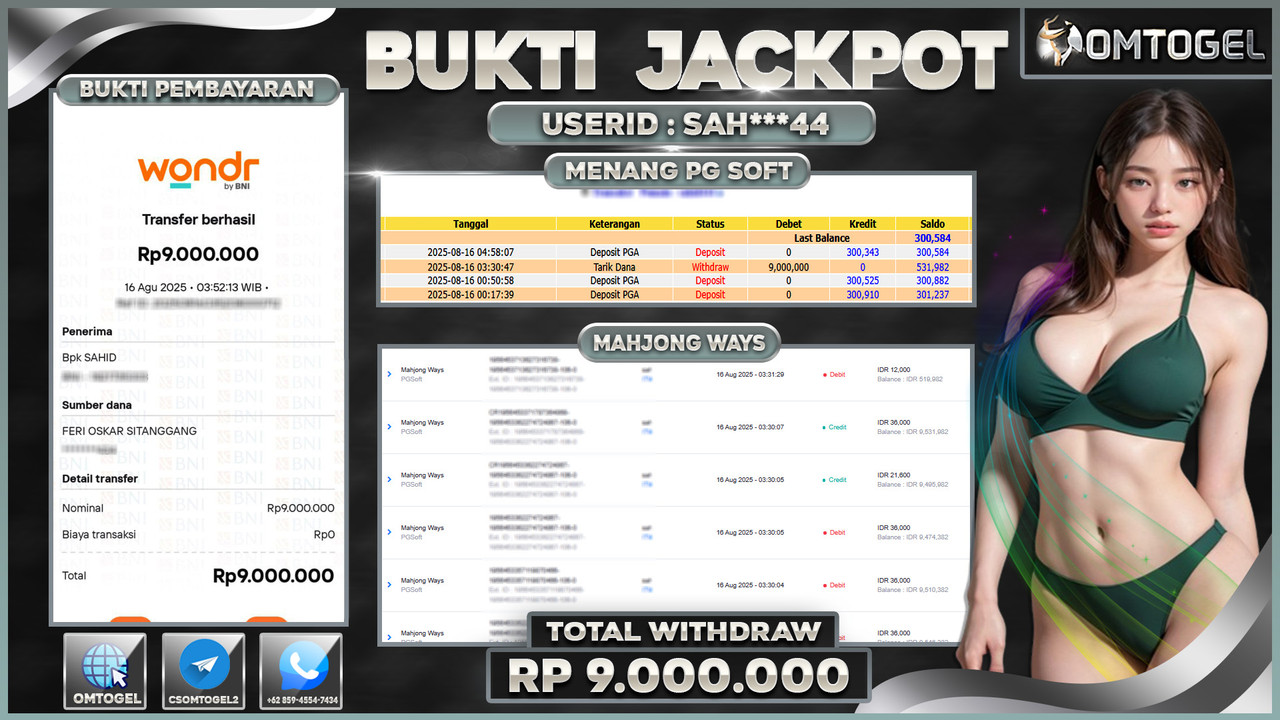 OMTOGEL JACKPOT PGSOFT MAHJONG WAYS 9 JUTA DI BAYAR LUNAS ,-