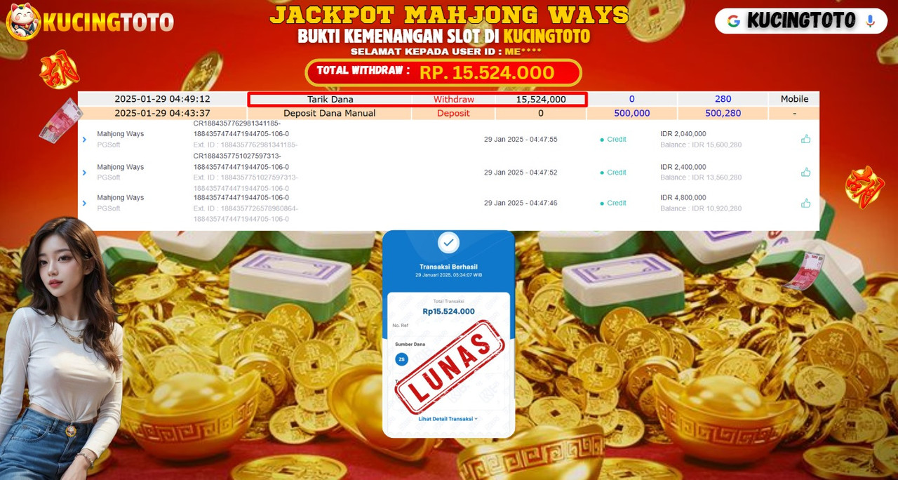 KUCINGTOTO JACKPOT SLOT MAHJONG WAYS RP.15.524.000.,- LUNAS