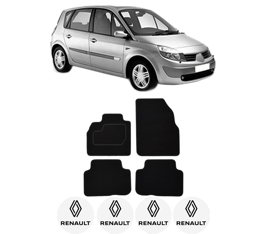 Set Covorase Presuri RENAULT SCENIC II (JM0/1_) din 2003-2009, Auto, Material Textil Mocheta, 4 Stickere auto cu RENAULT