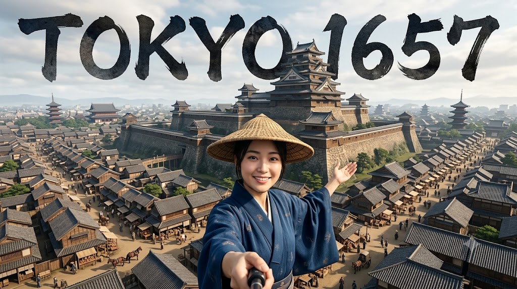 AI-generated example result for the youtube-thumbnail prompt: Travel & Historical Documentary – "TOKYO 1657" | Historical Travel Documentary Youtube Thumbnail AI YouTube Thumbnail Prompt