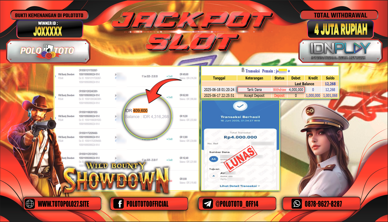 POLOTOTO JACKPOT SLOT WILD BOUNTY SHOWDOWN Rp.4.000.000,-