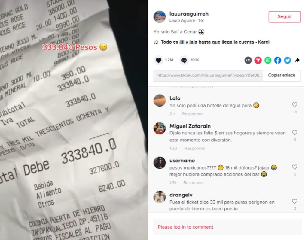 Chica se va de fiesta y gasta 300 mil pesos en un bar “tragos caros”