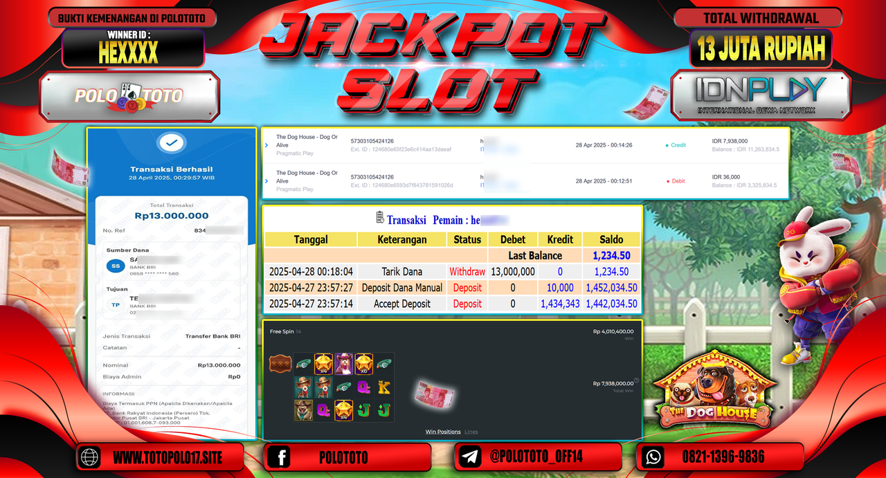 POLOTOTO JACKPOT SLOT THE DOG HOUSE-DOG OR ALIVE Rp.13.000.000,- LUNAS