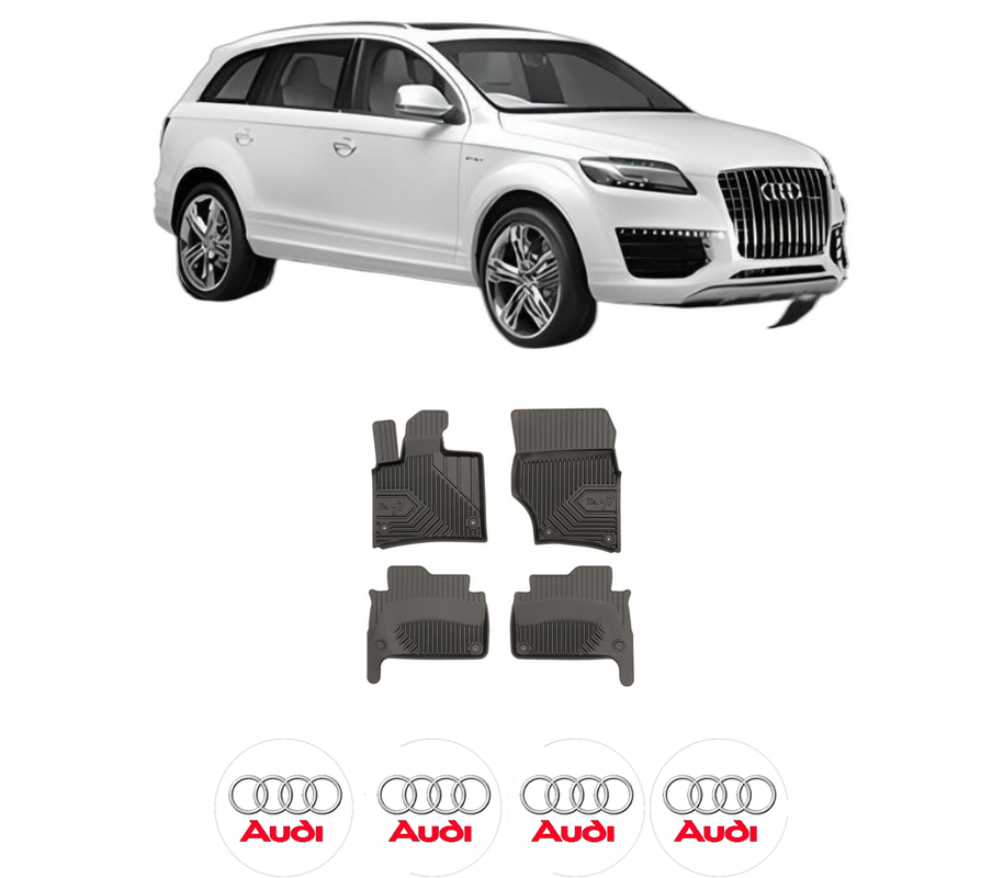 Set covorase presuri AUDI Q7 (4LB) din 2006-2015, auto, din cauciuc thermoplastic, 4 Stickere auto cu AUDI