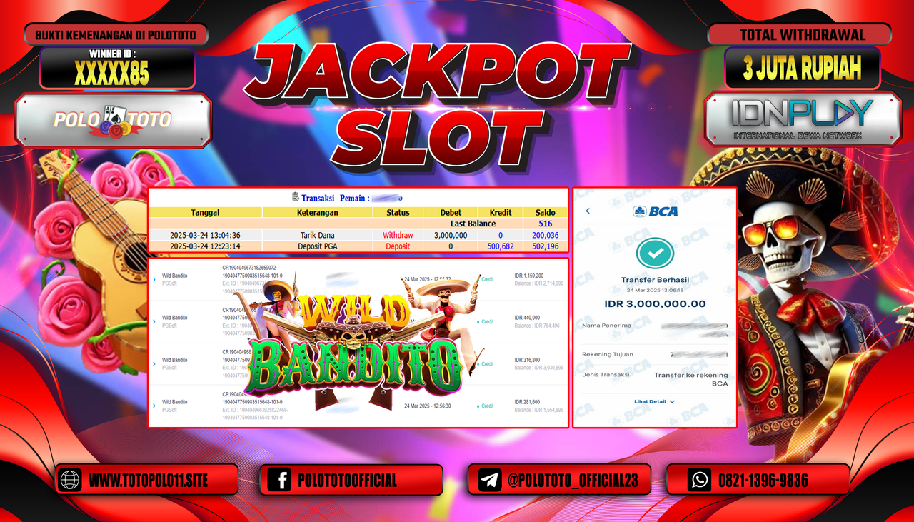POLOTOTO JACKPOT SLOT WILD BANDITO Rp.2.800.000,-