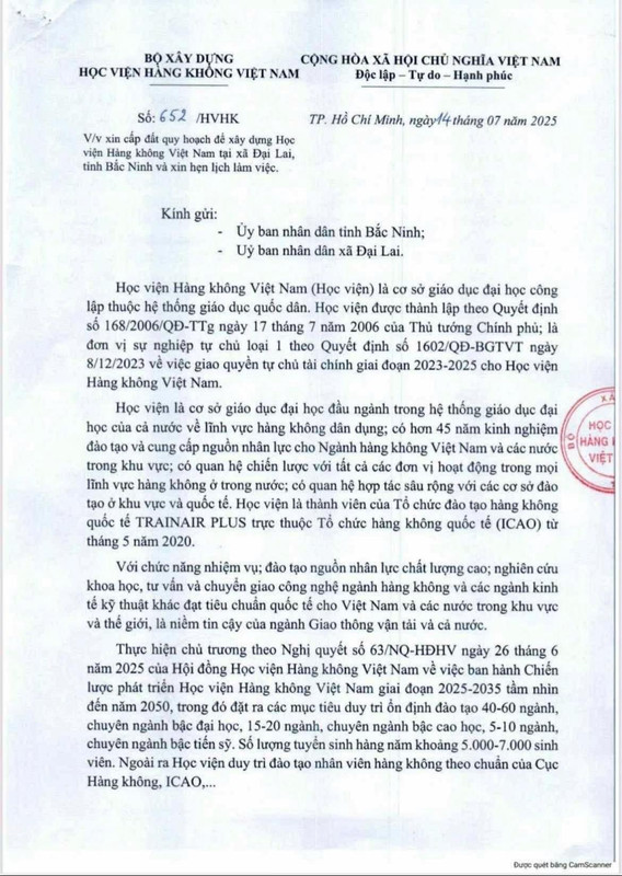 HCHK Bac Ninh 01 [Bắc Ninh] Học viện Hàng không Việt Nam đề xuất xây cơ sở đào tạo gần sân bay Gia Bình