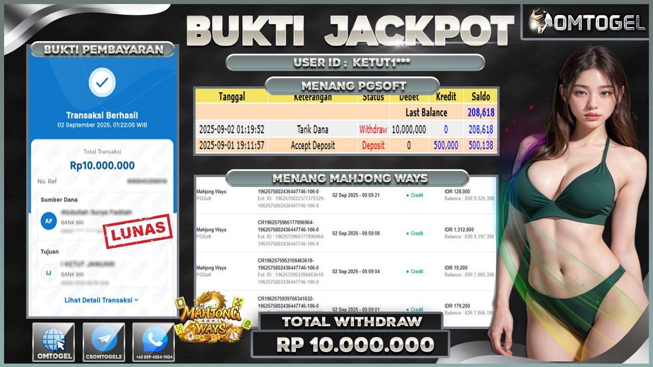 OMTOGEL JACKPOT PGSOFT MAHJONG WAYS 10 JUTA DI BAYAR LUNAS ,-