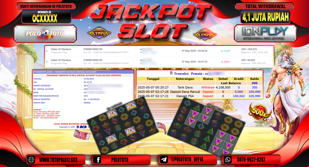 POLOTOTO JACKPOT SLOT GATES OF OLYMPUS Rp.4.108.000,-