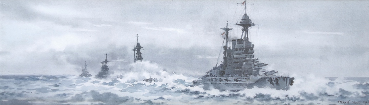 La 5º Flota de Batalla durante la Batalla de Jutlandia, encabezados de nuevo por el HMS Barham, seguido del HMS Valiant, el HMS Warspite y el HMS Malaya