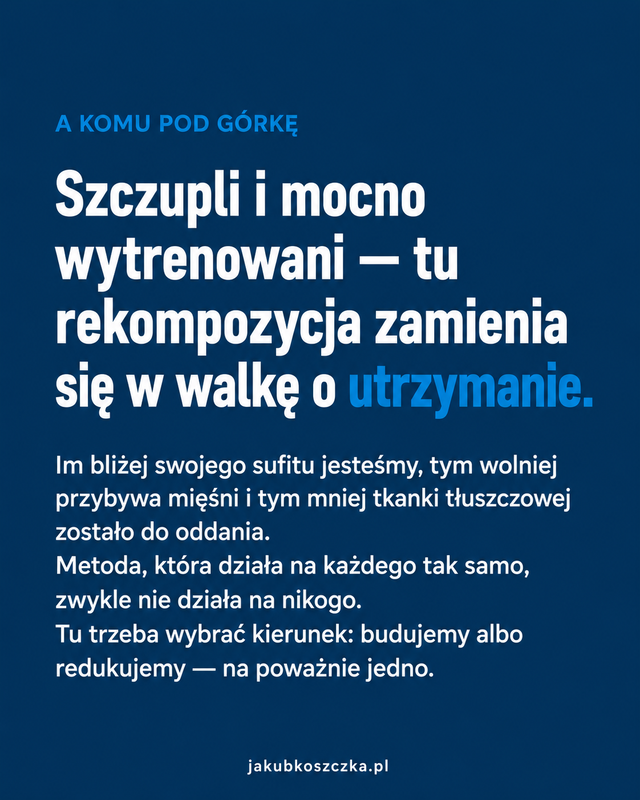 A komu pod górkę: u osób szczupłych i mocno wytrenowanych rekompozycja zamienia się w walkę o utrzymanie.