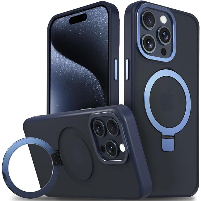 Husa pentru iPhone 15 Pro DaDen® Premium MagSafe Ring, Inel de Prindere, Incarcare Wireless, Protectie Camera, Antisoc, Fumuriu cu margini Albastru inchis 715lk Ag5y PL AC SX679