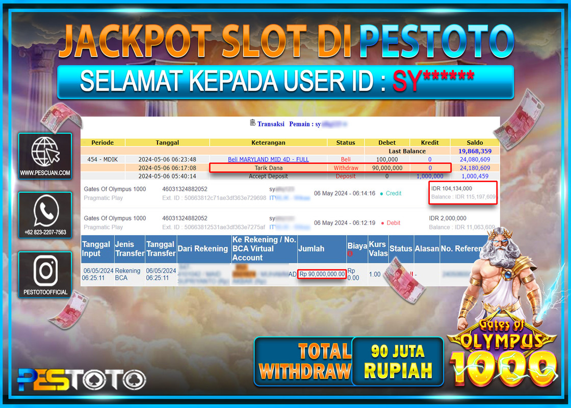 HANYA DI PESTOTO JP PASTI DI BAYAR LUNAS DAN CEPAT!!!!!! JP SLOT{ GATES OF OLYMPUS 1000 } Rp.90.000.000 !!!!!