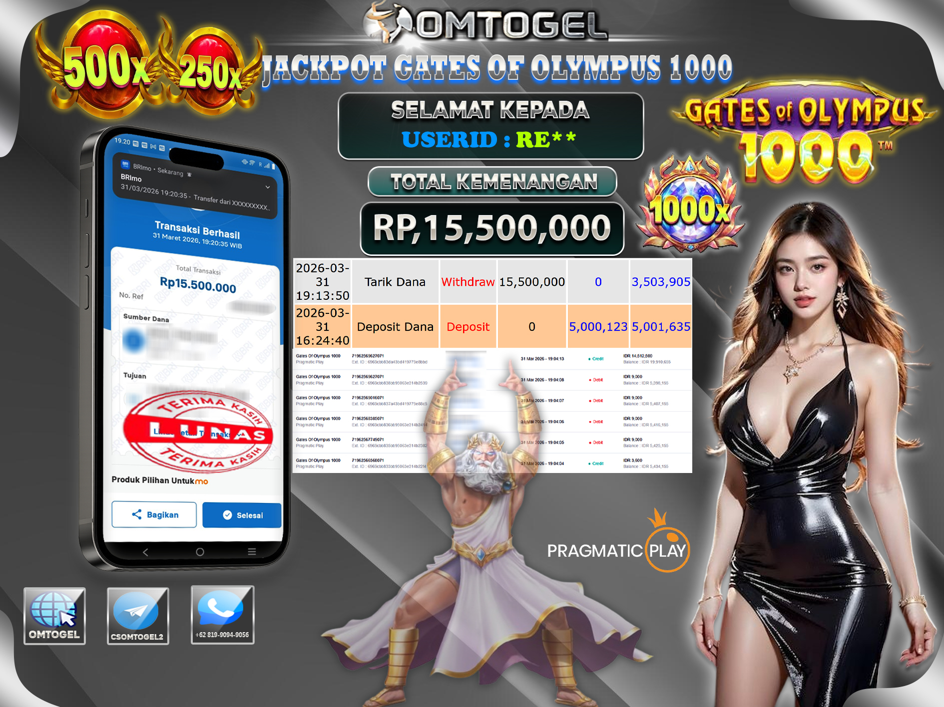 OMTOGEL JACKPOT PRAGMATIC PLAY GATES OF OLYMPUS 1000,15 JUTA DI BAYAR LUNAS ,-