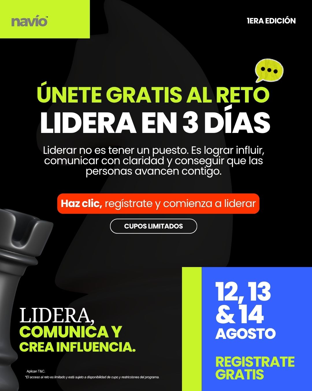 Cartel del Reto Lidera en 3 Días de Navío: únete gratis, 12, 13 y 14 de agosto